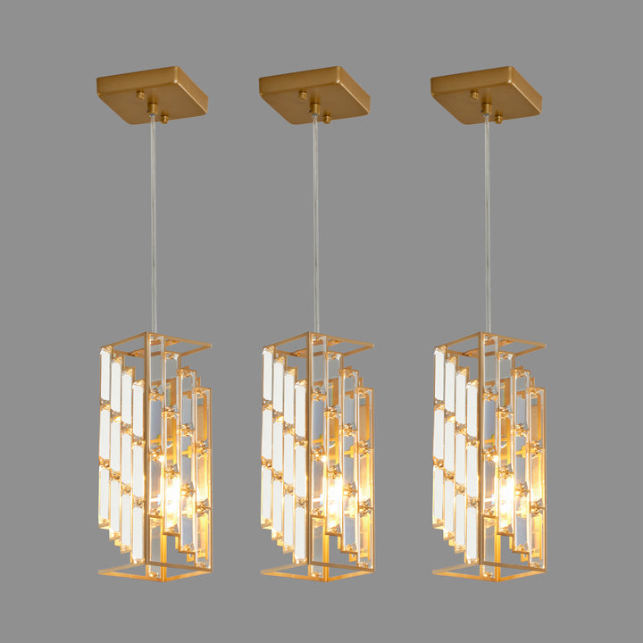 Golden Pendant Lighting Modern Pendant Light Crystal Chandeliers Adjustable Pendant Light Fixture for Kitchen Island 3 Pack