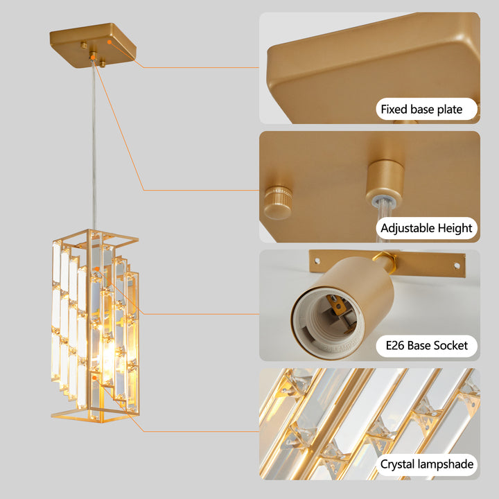 Golden Pendant Lighting Modern Pendant Light Crystal Chandeliers Adjustable Pendant Light Fixture for Kitchen Island 3 Pack