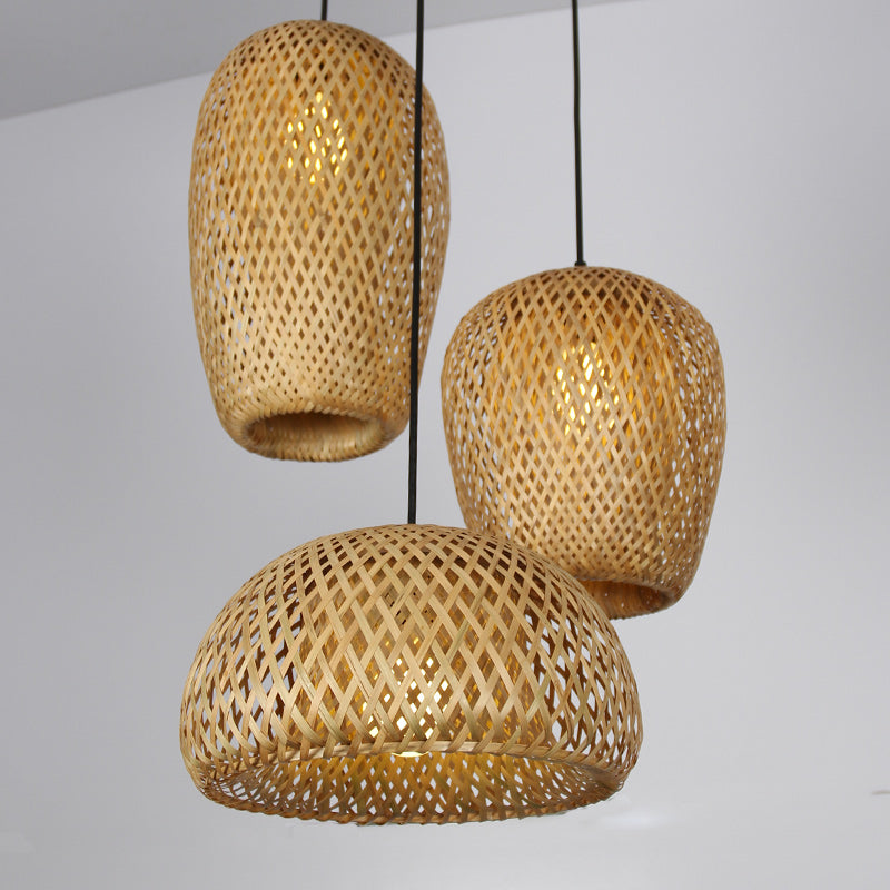Triple Bamboo Woven Pendant Light Pendant Light Galileo Lights