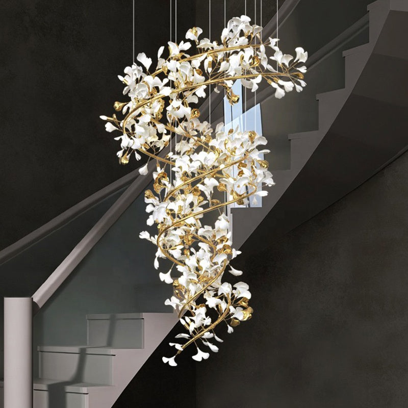 Ginkgo Cascading B (Spiral) White + gold accents Chandelier Galileo Lights