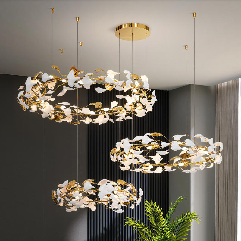 Ginkgo Rings White + gold accents D120+D100+D80cm Chandelier Galileo Lights