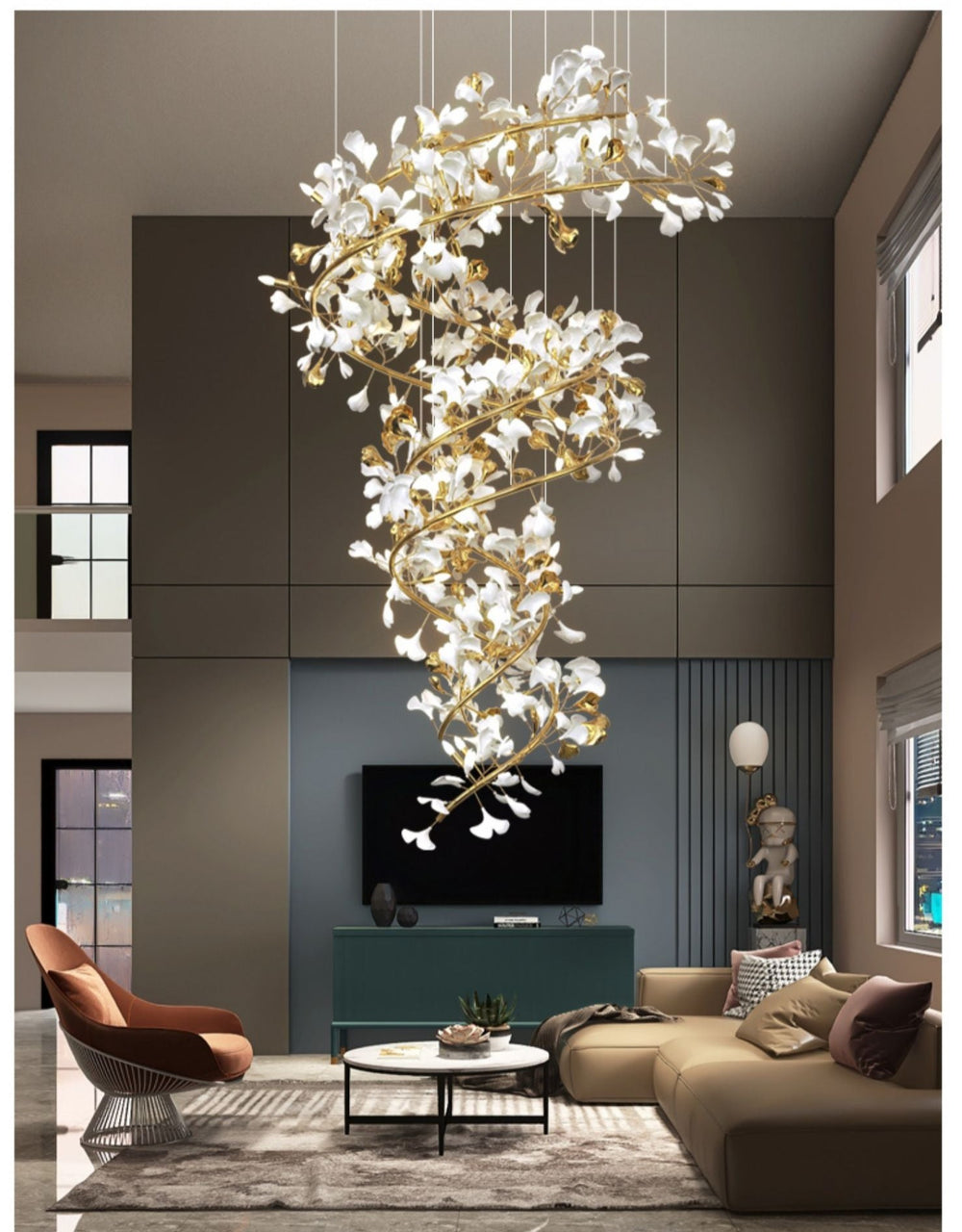 Ginkgo Cascading B (Spiral) Chandelier Galileo Lights
