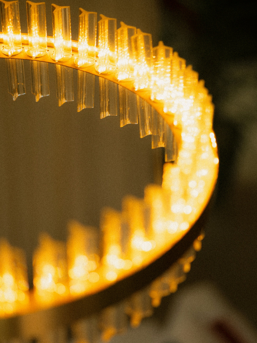 Close-up of a circular object with many illuminated elements.