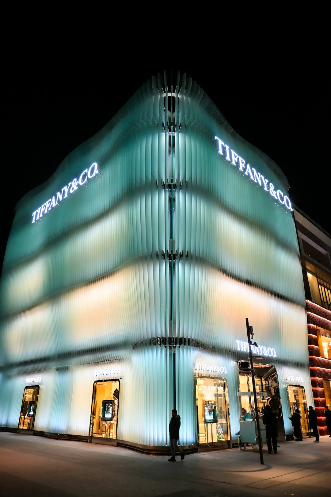 Tiffany & co. store illuminated at night