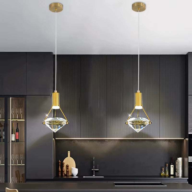 Hanging Diamond Crystal Pendant Light