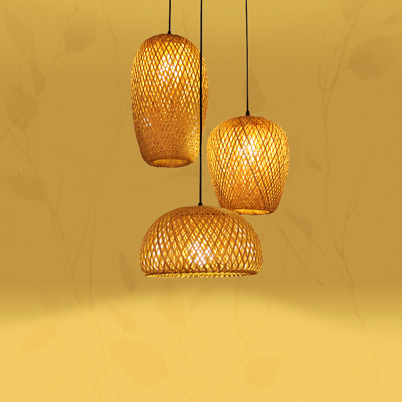 Triple Bamboo Woven Pendant Light Pendant Light Galileo Lights