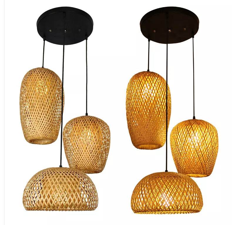 Triple Bamboo Woven Pendant Light Pendant Light Galileo Lights